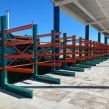 Cantilever racks storing long pipes and steel materials