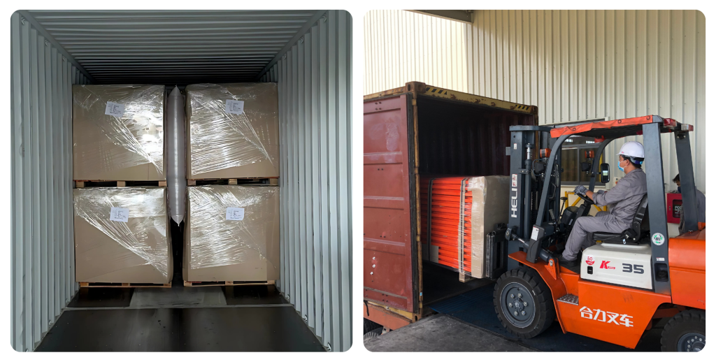 Packing and loading process by forklift for transportation