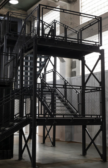 Industrial Mezzanine and Staircase Structure in Black Steel