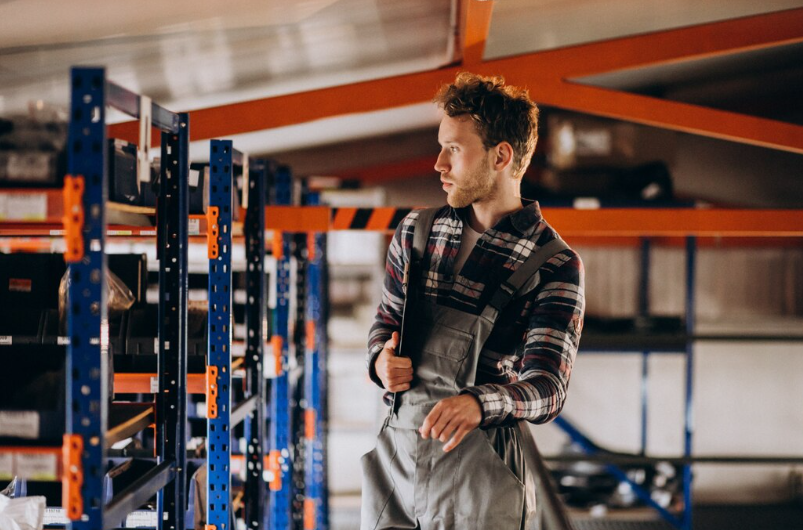Worker checking during Warehouse rack maintenance