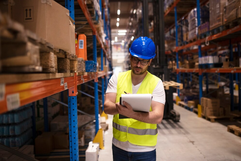 Warehouse Manager Inspects Racks Made by a Leading Heavy Duty Pallet Rack Manufacturer